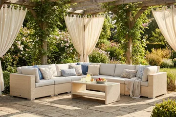Bahamas utomhus hörnsoffa 7-sits vändbar och bord med hylla - Beige - Utemöbler & utemiljö - Loungemöbler - Loungeset & loungegrupp