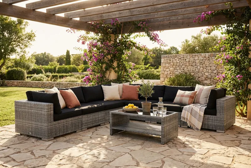 Bahamas utomhus hörnsoffa 7-sits vändbar och bord med hylla - Grå - Utemöbler & utemiljö - Loungemöbler - Loungeset & loungegrupp