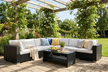 Bahamas utomhus hörnsoffa 7-sits vändbar och bord med hylla - Svart - Utemöbler & utemiljö - Loungemöbler - Loungeset & loungegrupp
