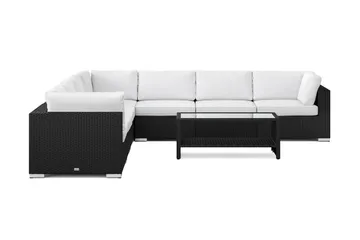 Bahamas utomhus hörnsoffa 7-sits vändbar och bord med hylla - Svart - Utemöbler & utemiljö - Loungemöbler - Loungeset & loungegrupp