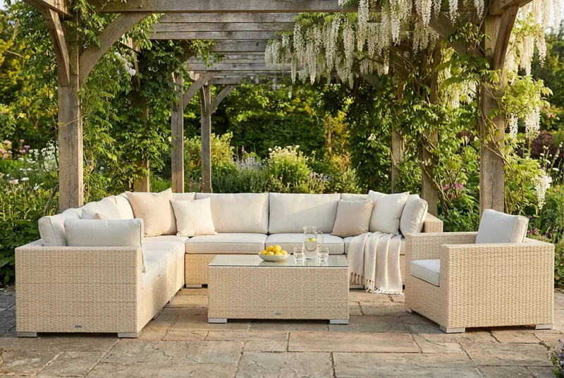 Bahamas utomhus hörnsoffa 8-sits vändbar med fåtölj och bord - Beige - Utemöbler & utemiljö - Loungemöbler - Loungeset & loungegrupp
