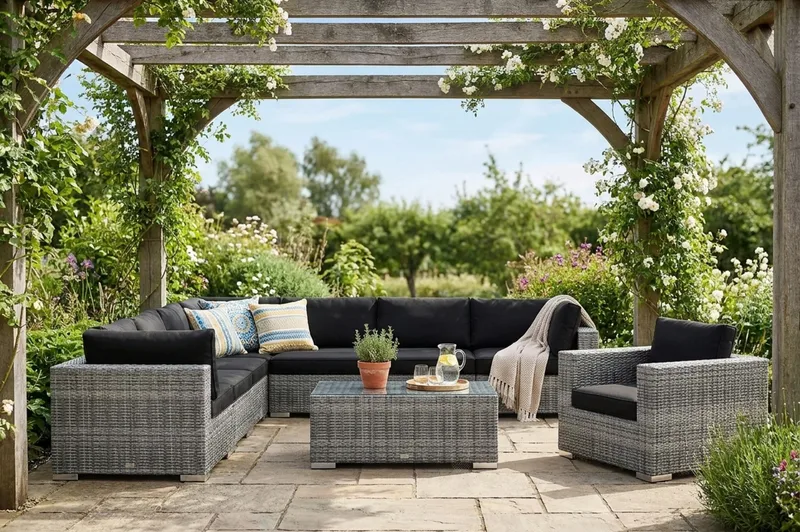 Bahamas utomhus hörnsoffa 8-sits vändbar med fåtölj och bord - Grå - Utemöbler & utemiljö - Loungemöbler - Loungeset & loungegrupp