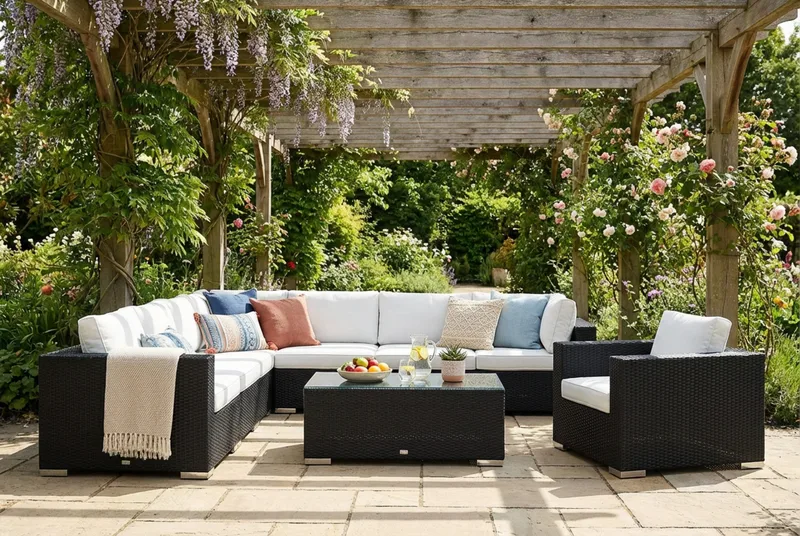 Bahamas utomhus hörnsoffa 8-sits vändbar med fåtölj och bord - Svart - Utemöbler & utemiljö - Loungemöbler - Loungeset & loungegrupp