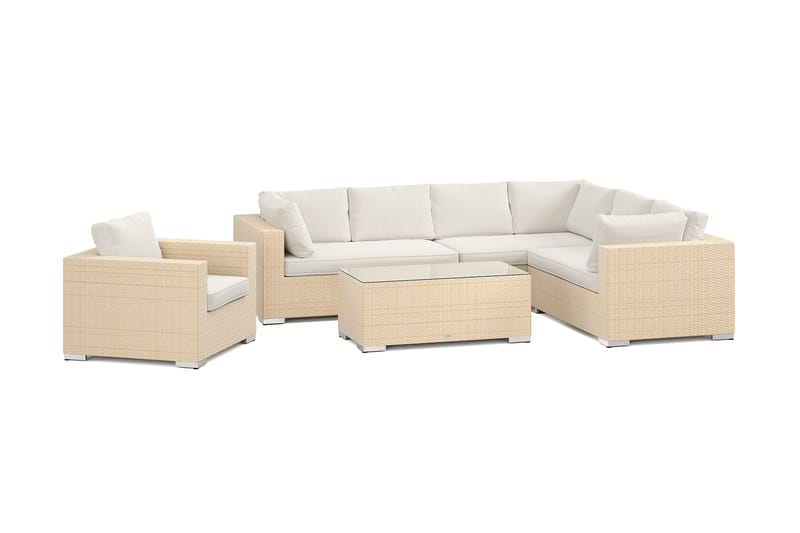 Bahamas utomhus L-soffa höger 7-sits med fåtölj och bord - Beige - Utemöbler & utemiljö - Loungemöbler - Loungeset & loungegrupp
