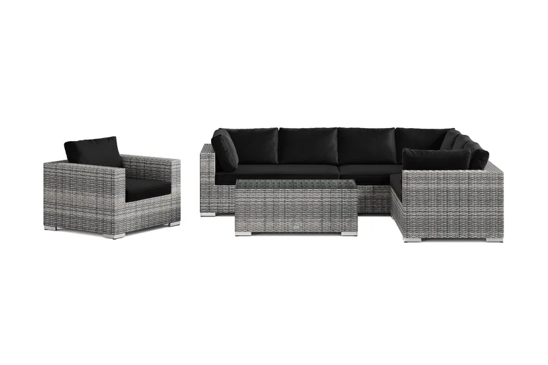 Bahamas utomhus L-soffa höger 7-sits med fåtölj och bord - Grå - Utemöbler & utemiljö - Loungemöbler - Loungeset & loungegrupp