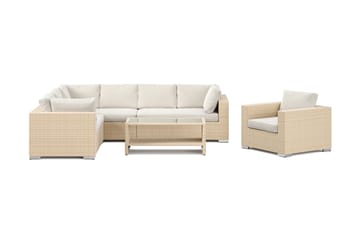 Bahamas utomhus L-soffa höger 7-sits med fåtölj och bord med hylla - Beige - Utemöbler & utemiljö - Loungemöbler - Loungeset & loungegrupp