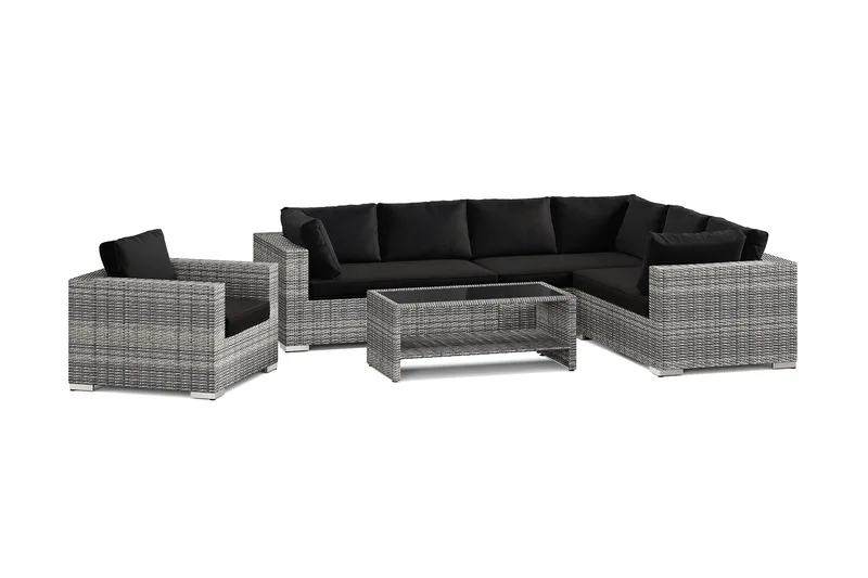 Bahamas utomhus L-soffa höger 7-sits med fåtölj och bord med hylla - Grå - Utemöbler & utemiljö - Loungemöbler - Loungeset & loungegrupp