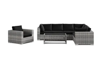 Bahamas utomhus L-soffa höger 7-sits med fåtölj och bord med hylla - Grå - Utemöbler & utemiljö - Loungemöbler - Loungeset & loungegrupp