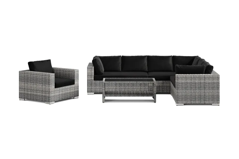 Bahamas utomhus L-soffa höger 7-sits med fåtölj och bord med hylla - Grå - Utemöbler & utemiljö - Loungemöbler - Loungeset & loungegrupp