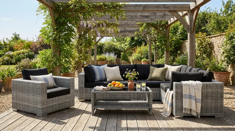Bahamas utomhus L-soffa höger 7-sits med fåtölj och bord med hylla - Grå - Utemöbler & utemiljö - Loungemöbler - Loungeset & loungegrupp