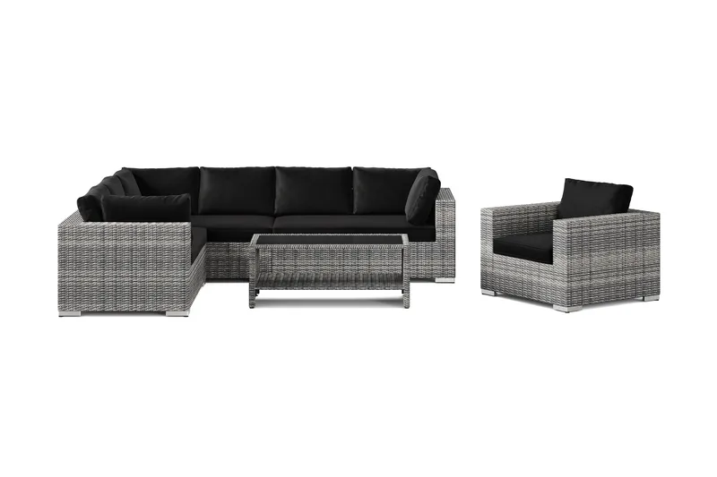 Bahamas utomhus L-soffa höger 7-sits med fåtölj och bord med hylla - Grå - Utemöbler & utemiljö - Loungemöbler - Loungeset & loungegrupp