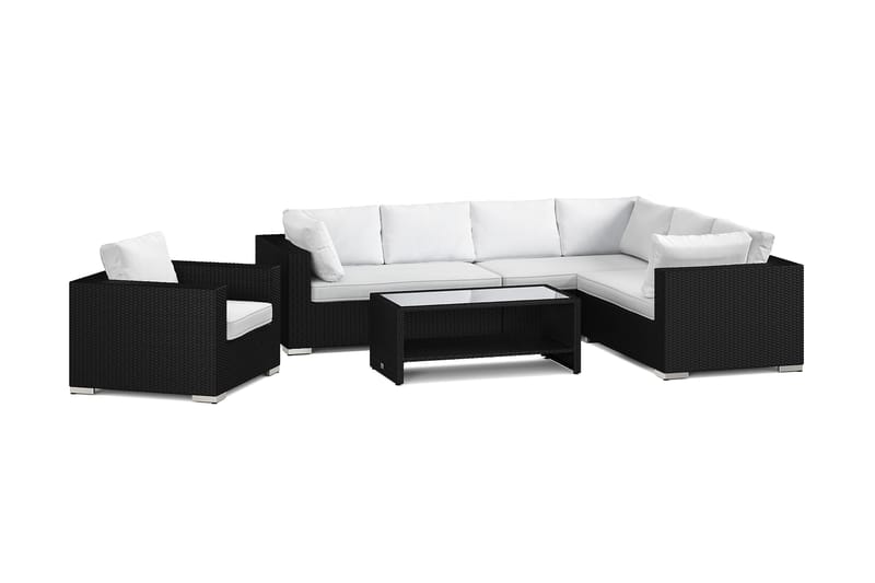 Bahamas utomhus L-soffa höger 7-sits med fåtölj och bord med hylla - Svart - Utemöbler & utemiljö - Loungemöbler - Loungeset & loungegrupp