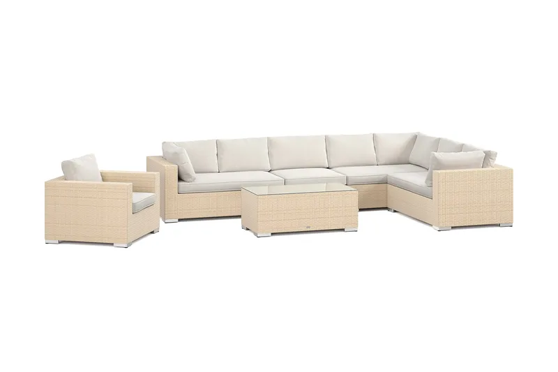Bahamas utomhus L-soffa höger 8-sits med fåtölj och bord - Beige - Utemöbler & utemiljö - Loungemöbler - Loungeset & loungegrupp