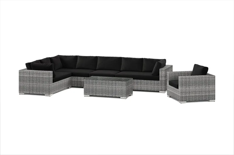 Bahamas utomhus L-soffa höger 8-sits med fåtölj och bord - Grå - Utemöbler & utemiljö - Loungemöbler - Loungeset & loungegrupp