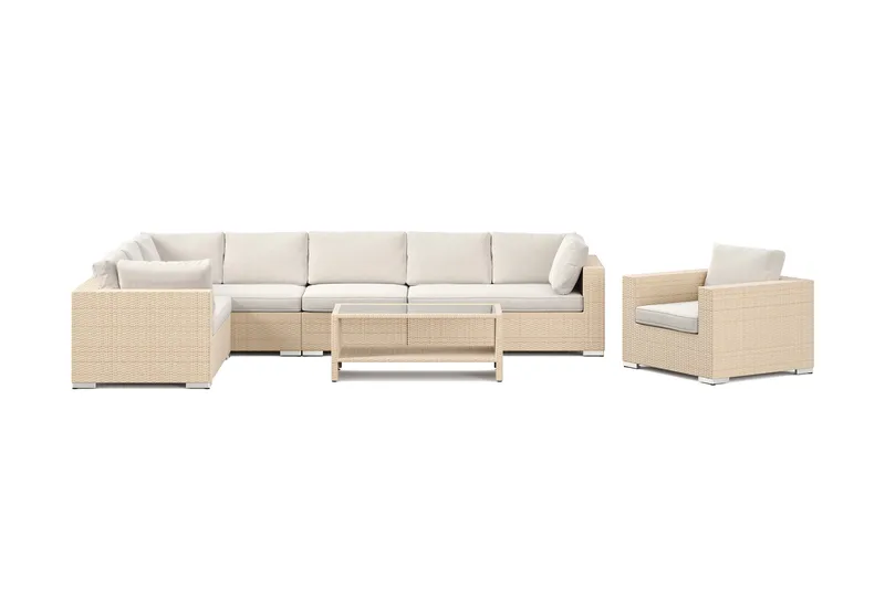 Bahamas utomhus L-soffa höger 8-sits med fåtölj och bord med hylla - Beige - Utemöbler & utemiljö - Loungemöbler - Loungeset & loungegrupp