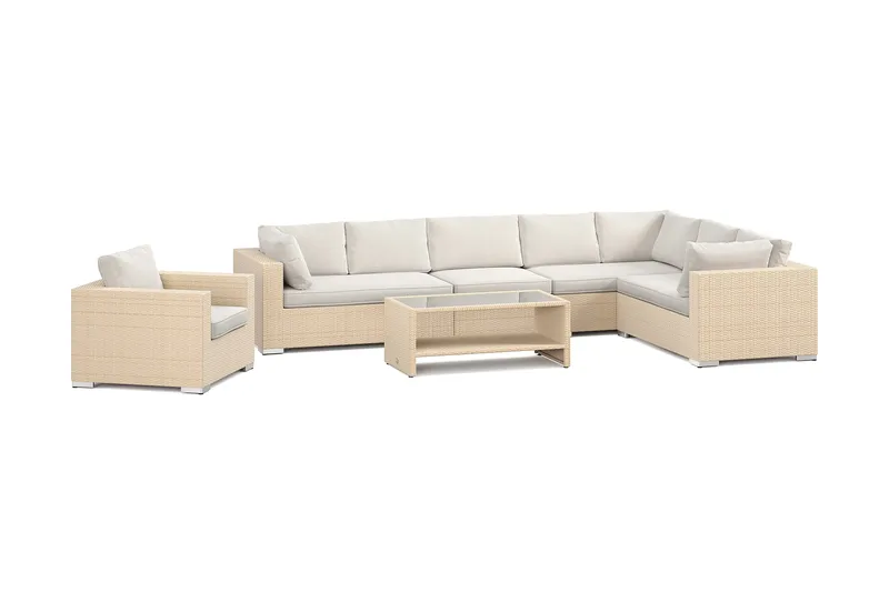 Bahamas utomhus L-soffa höger 8-sits med fåtölj och bord med hylla - Beige - Utemöbler & utemiljö - Loungemöbler - Loungeset & loungegrupp