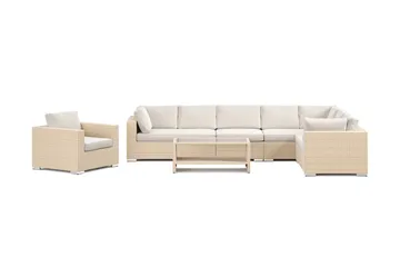 Bahamas utomhus L-soffa höger 8-sits med fåtölj och bord med hylla - Beige - Utemöbler & utemiljö - Loungemöbler - Loungeset & loungegrupp