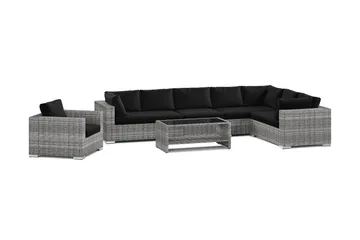Bahamas utomhus L-soffa höger 8-sits med fåtölj och bord med hylla