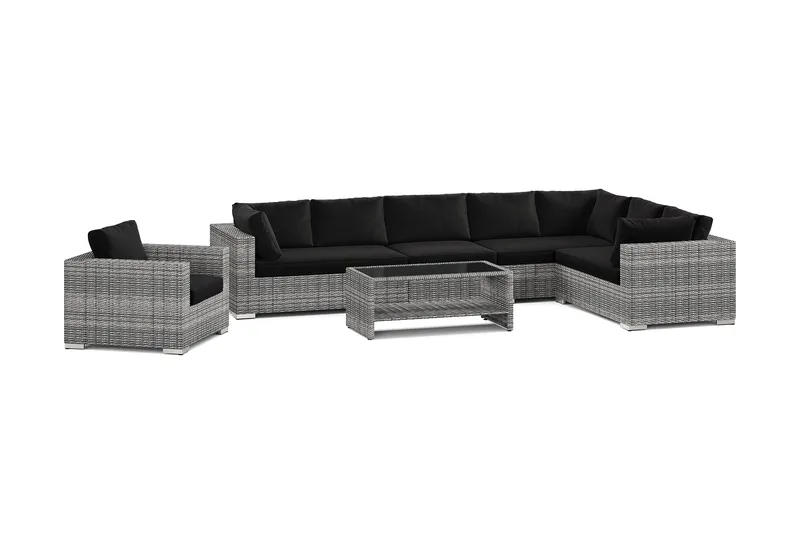 Bahamas utomhus L-soffa höger 8-sits med fåtölj och bord med hylla - Grå - Utemöbler & utemiljö - Loungemöbler - Loungeset & loungegrupp
