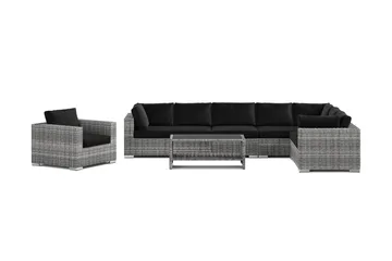 Bahamas utomhus L-soffa höger 8-sits med fåtölj och bord med hylla - Grå - Utemöbler & utemiljö - Loungemöbler - Loungeset & loungegrupp
