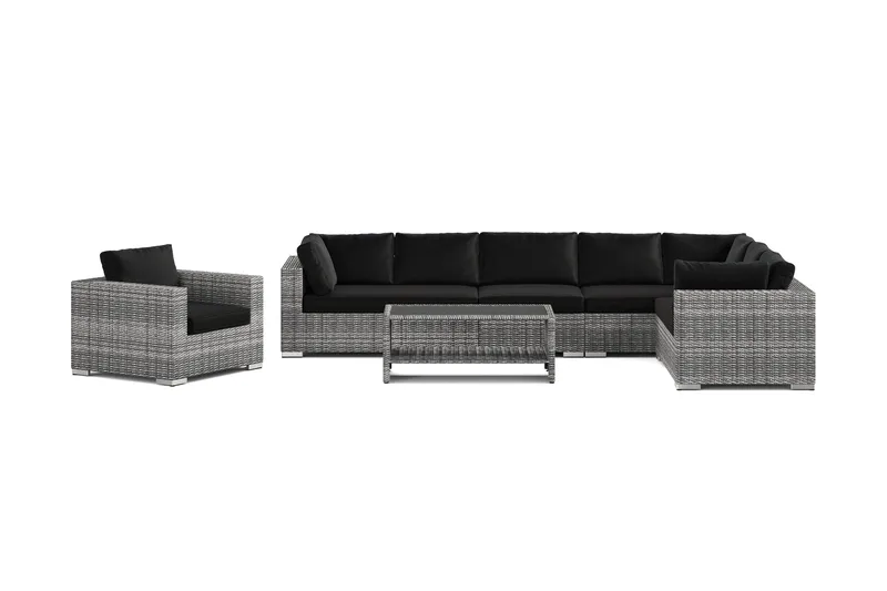 Bahamas utomhus L-soffa höger 8-sits med fåtölj och bord med hylla - Grå - Utemöbler & utemiljö - Loungemöbler - Loungeset & loungegrupp