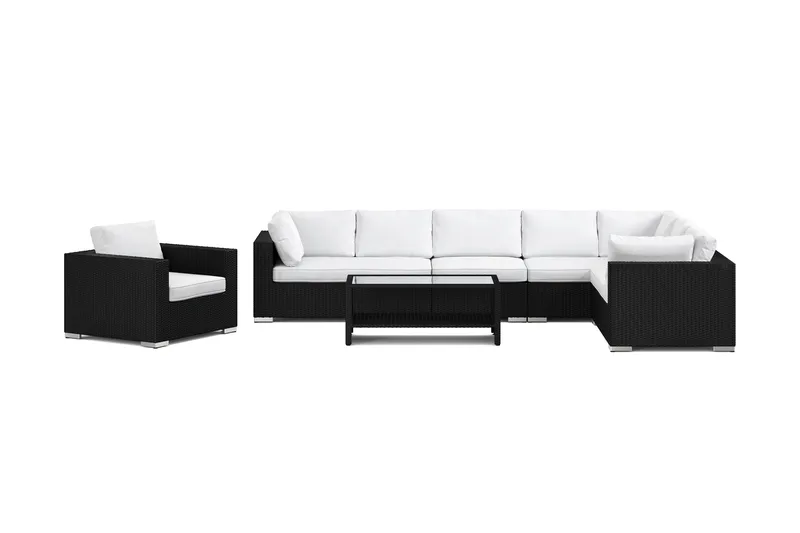 Bahamas utomhus L-soffa höger 8-sits med fåtölj och bord med hylla - Svart - Utemöbler & utemiljö - Loungemöbler - Loungeset & loungegrupp