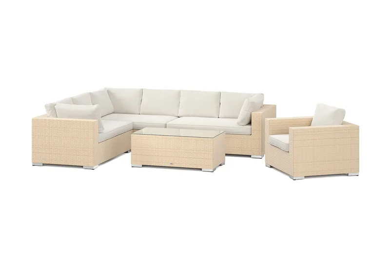 Bahamas utomhus L-soffa vänster 7-sits med fåtölj och bord, Beige