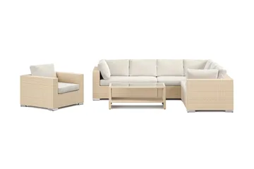Bahamas utomhus L-soffa vänster 7-sits med fåtölj och bord med hylla - Beige - Utemöbler & utemiljö - Loungemöbler - Loungeset & loungegrupp