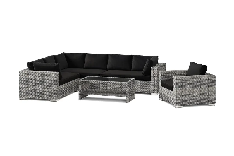 Bahamas utomhus L-soffa vänster 7-sits med fåtölj och bord med hylla - Grå - Utemöbler & utemiljö - Loungemöbler - Loungeset & loungegrupp
