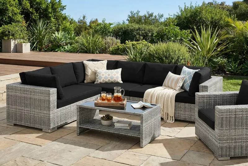 Bahamas utomhus L-soffa vänster 7-sits med fåtölj och bord med hylla - Grå - Utemöbler & utemiljö - Loungemöbler - Loungeset & loungegrupp