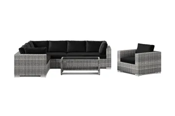 Bahamas utomhus L-soffa vänster 7-sits med fåtölj och bord med hylla - Grå - Utemöbler & utemiljö - Loungemöbler - Loungeset & loungegrupp