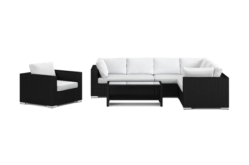 Bahamas utomhus L-soffa vänster 7-sits med fåtölj och bord med hylla - Svart - Utemöbler & utemiljö - Loungemöbler - Loungeset & loungegrupp