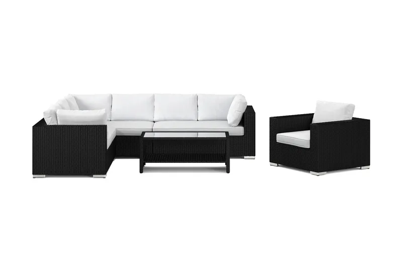 Bahamas utomhus L-soffa vänster 7-sits med fåtölj och bord med hylla - Svart - Utemöbler & utemiljö - Loungemöbler - Loungeset & loungegrupp