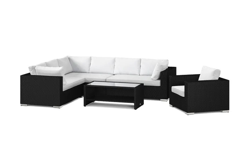 Bahamas utomhus L-soffa vänster 7-sits med fåtölj och bord med hylla - Svart - Utemöbler & utemiljö - Loungemöbler - Loungeset & loungegrupp