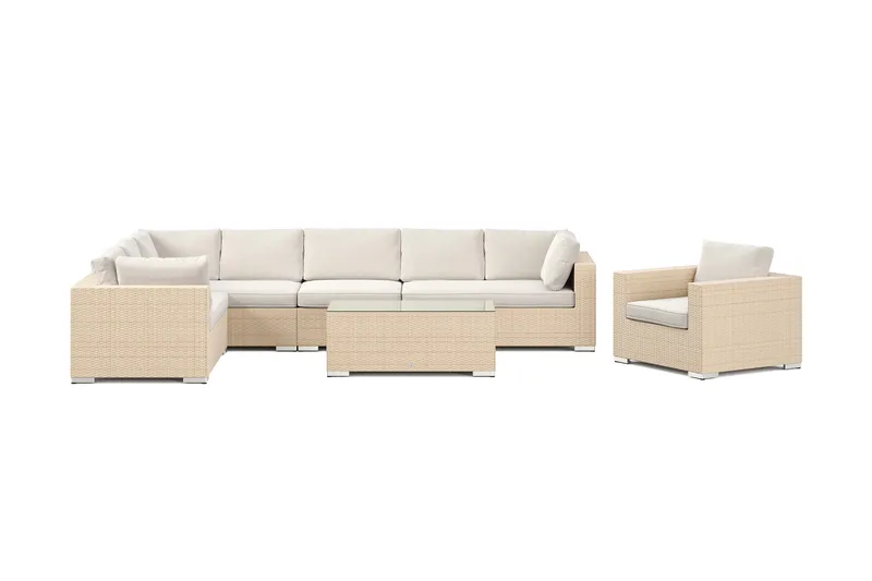 Bahamas utomhus L-soffa vänster 8-sits med fåtölj och bord - Beige - Utemöbler & utemiljö - Loungemöbler - Loungeset & loungegrupp