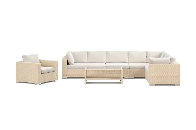 Bahamas utomhus L-soffa vänster 8-sits med fåtölj och bord med hylla - Beige - Utemöbler & utemiljö - Loungemöbler - Loungeset & loungegrupp
