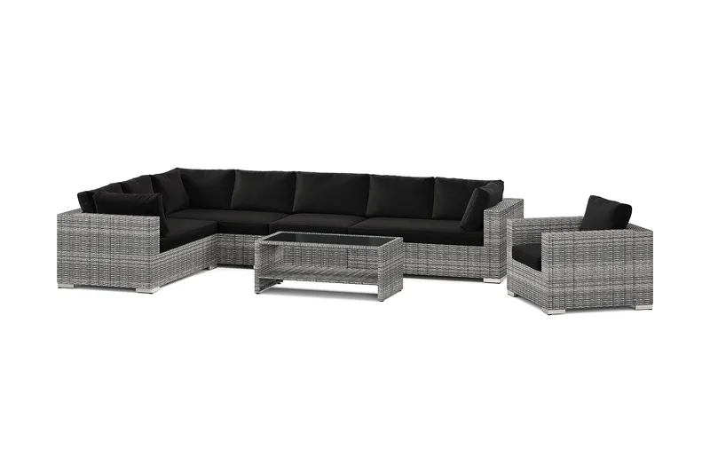 Bahamas utomhus L-soffa vänster 8-sits med fåtölj och bord med hylla - Grå - Utemöbler & utemiljö - Loungemöbler - Loungeset & loungegrupp