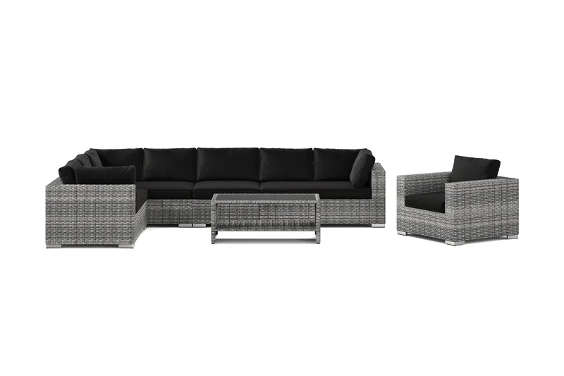 Bahamas utomhus L-soffa vänster 8-sits med fåtölj och bord med hylla - Grå - Utemöbler & utemiljö - Loungemöbler - Loungeset & loungegrupp