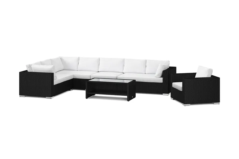 Bahamas utomhus L-soffa vänster 8-sits med fåtölj och bord med hylla - Svart - Utemöbler & utemiljö - Loungemöbler - Loungeset & loungegrupp