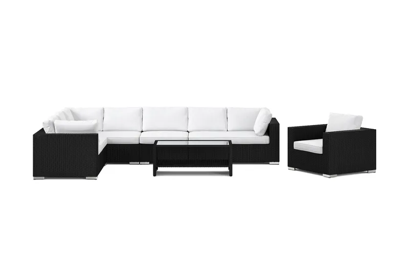 Bahamas utomhus L-soffa vänster 8-sits med fåtölj och bord med hylla - Svart - Utemöbler & utemiljö - Loungemöbler - Loungeset & loungegrupp
