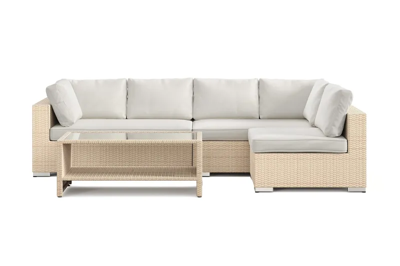 Bahamas utomhus loungegrupp 5-sits med vändbar schäslong och bord med hylla - Beige - Utemöbler & utemiljö - Loungemöbler - Loungeset & loungegrupp