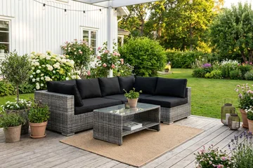 Bahamas utomhus loungegrupp 5-sits med vändbar schäslong och bord med hylla - Grå - Utemöbler & utemiljö - Loungemöbler - Loungeset & loungegrupp