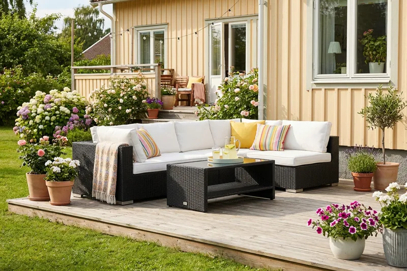 Bahamas utomhus loungegrupp 5-sits med vändbar schäslong och bord med hylla - Svart - Utemöbler & utemiljö - Loungemöbler - Loungeset & loungegrupp