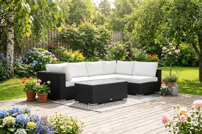 Bahamas utomhus loungegrupp 5-sits med vändbar schäslong och bord - Svart - Utemöbler & utemiljö - Loungemöbler - Loungeset & loungegrupp