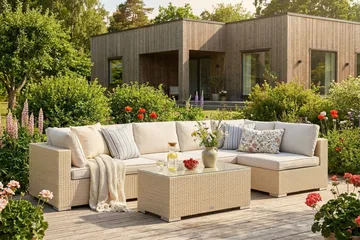 Bahamas utomhus loungegrupp 6-sits med vändbar schäslong och bord - Beige - Utemöbler & utemiljö - Loungemöbler - Loungeset & loungegrupp