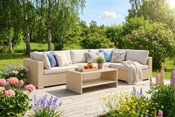 Bahamas utomhus loungegrupp 6-sits med vändbar schäslong och bord med hylla - Beige - Utemöbler & utemiljö - Loungemöbler - Loungeset & loungegrupp