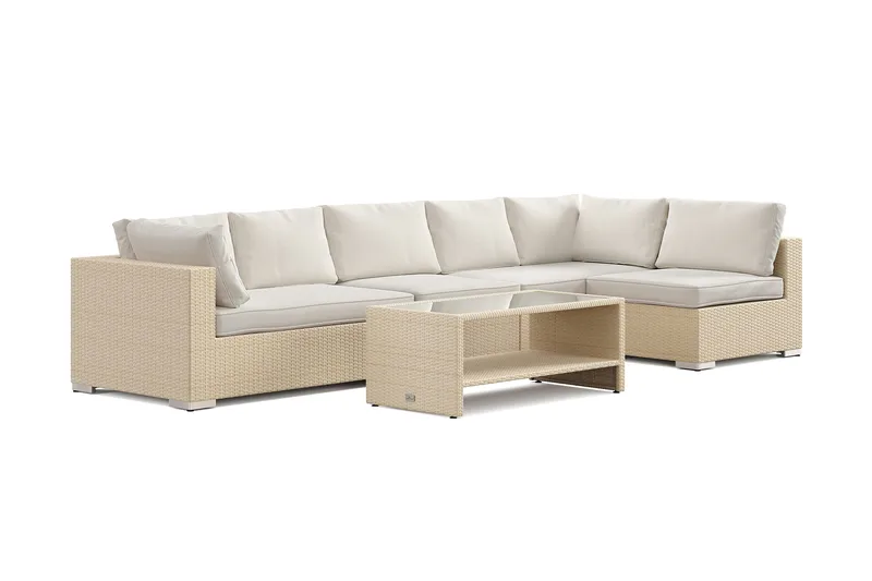 Bahamas utomhus loungegrupp 6-sits med vändbar schäslong och bord med hylla - Beige - Utemöbler & utemiljö - Loungemöbler - Loungeset & loungegrupp