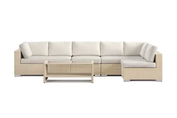 Bahamas utomhus loungegrupp 6-sits med vändbar schäslong och bord med hylla - Beige - Utemöbler & utemiljö - Loungemöbler - Loungeset & loungegrupp
