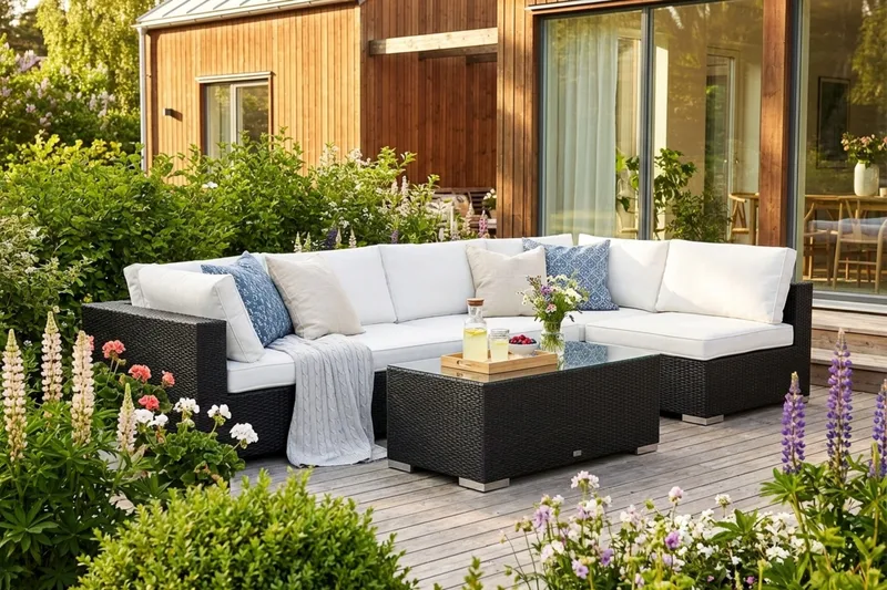 Bahamas utomhus loungegrupp 6-sits med vändbar schäslong och bord - Svart - Utemöbler & utemiljö - Loungemöbler - Loungeset & loungegrupp