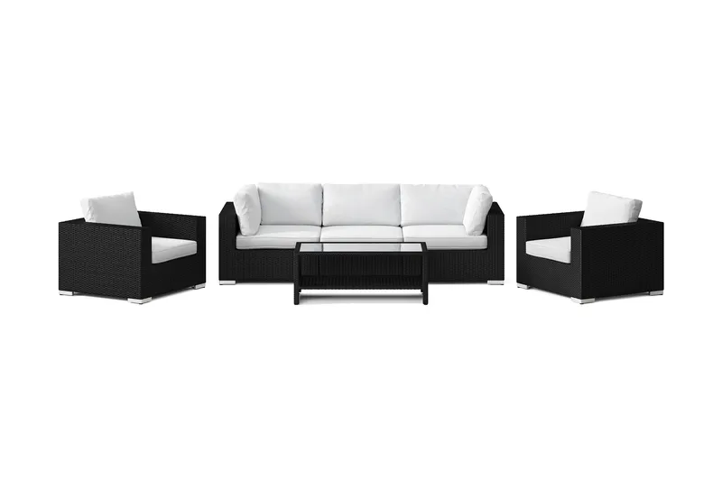 Bahamas utomhus soffgrupp 5-sits med två fåtöljer och bord med hylla - Svart - Utemöbler & utemiljö - Loungemöbler - Loungeset & loungegrupp